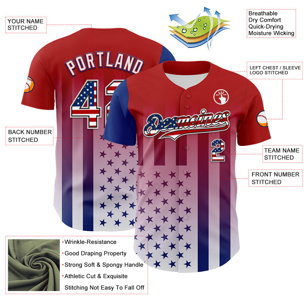 Custom Red USA Flag Royal Black-White 3D Gradient American Flag Authentic Baseball Jersey - Sky-Custom