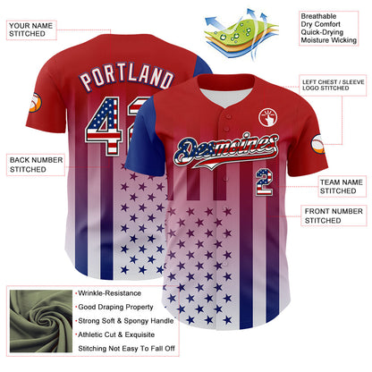 Custom Red USA Flag Royal Black-White 3D Gradient American Flag Authentic Baseball Jersey - Sky-Custom