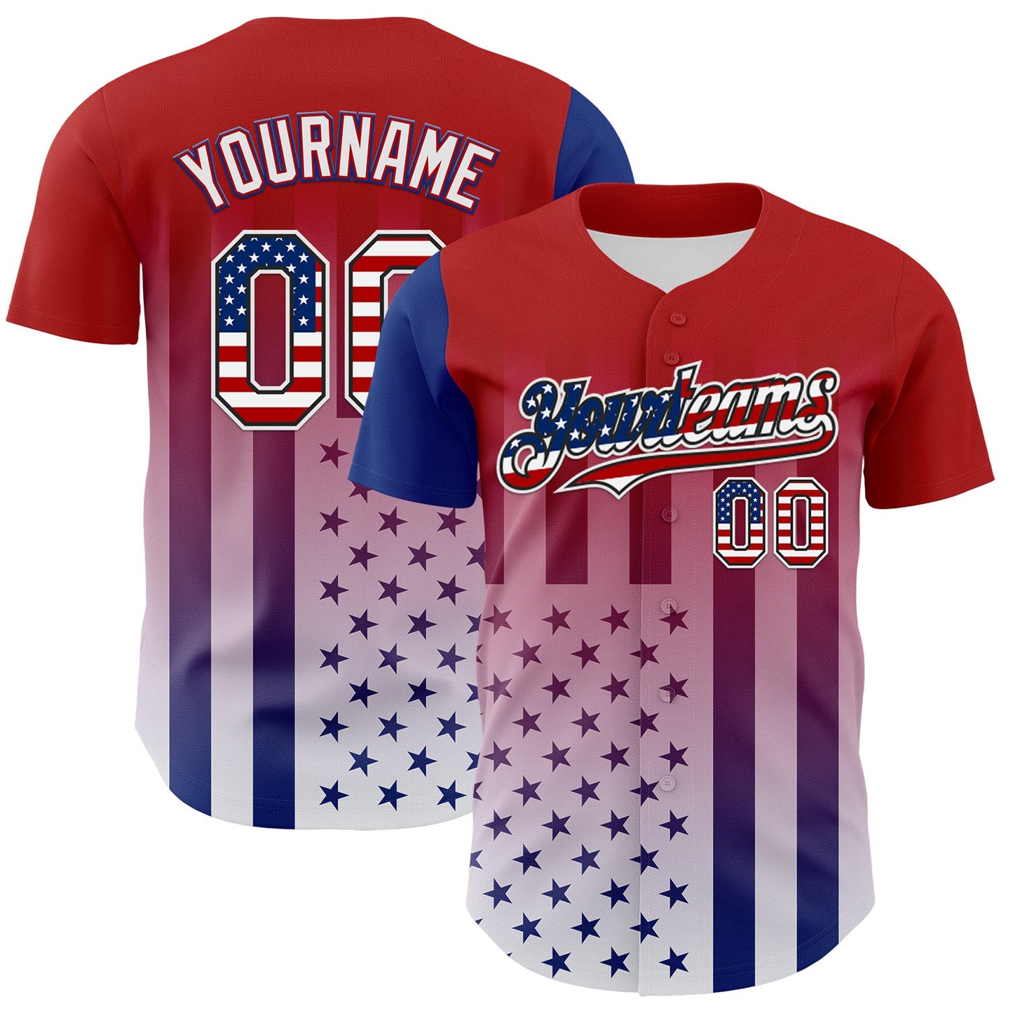Custom Red USA Flag Royal Black-White 3D Gradient American Flag Authentic Baseball Jersey - Sky-Custom