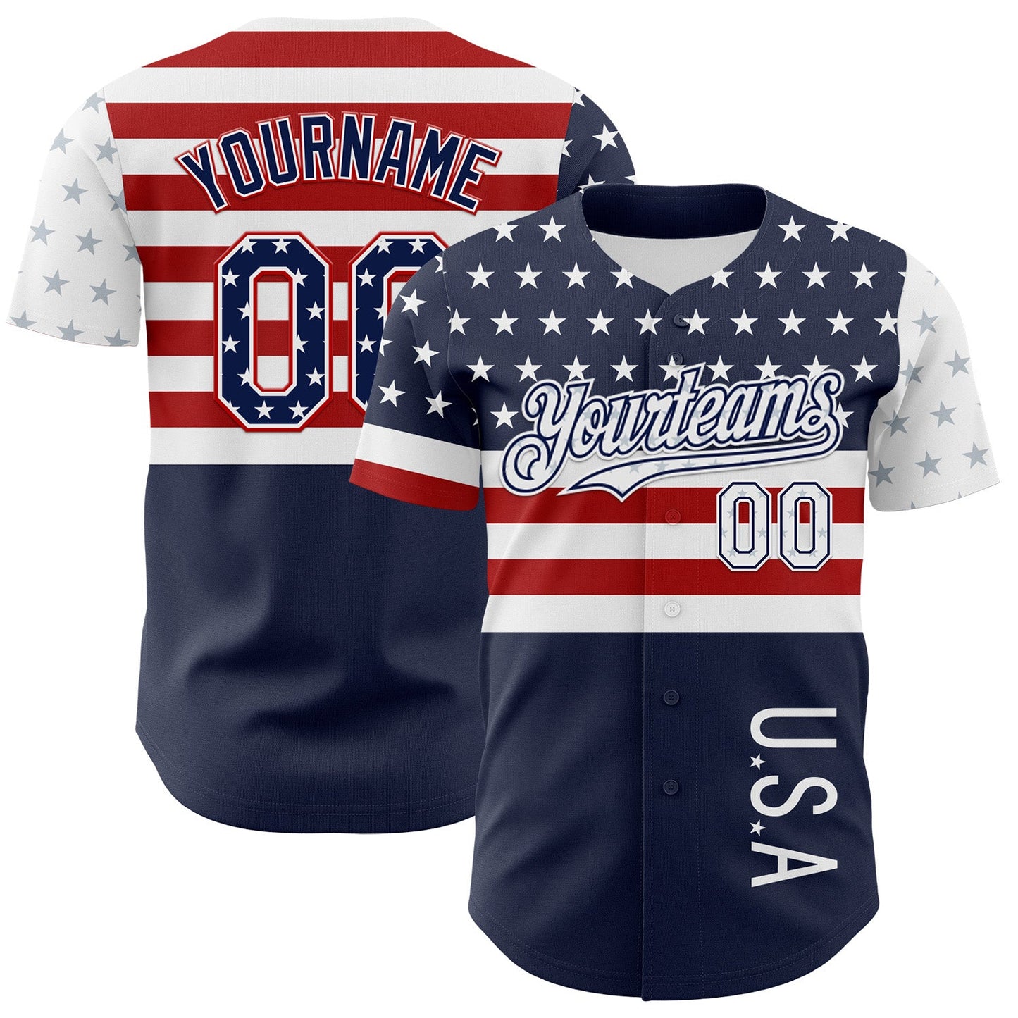 Custom Navy Star Red-White 3D American Flag Authentic Baseball Jersey - Sky-Custom