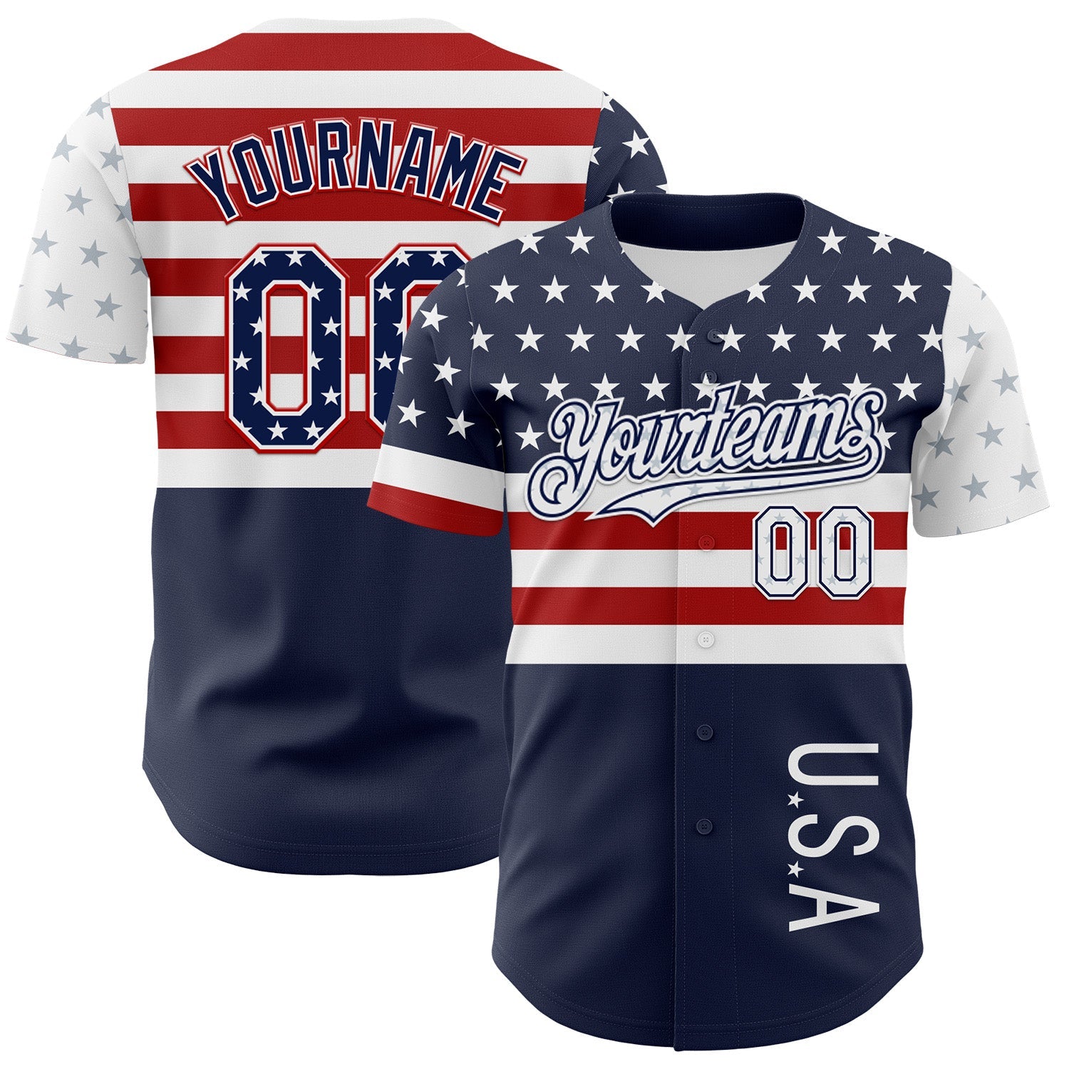 Custom Navy Star Red-White 3D American Flag Authentic Baseball Jersey - Sky-Custom