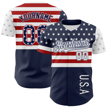 Custom Navy Star Red-White 3D American Flag Authentic Baseball Jersey - Sky-Custom