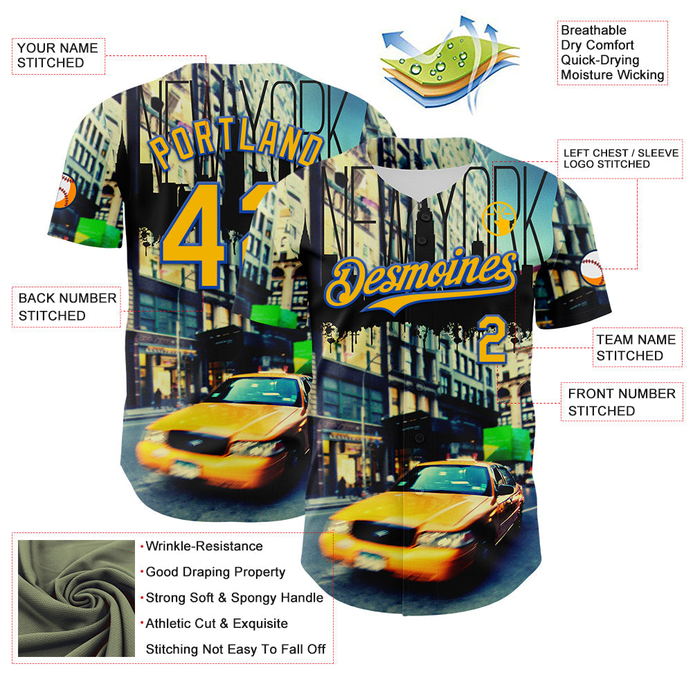 Custom Green Gold-Thunder Blue 3D Pattern Design New York Cityscape Statue Of Liberty Authentic Baseball Jersey - Sky-Custom