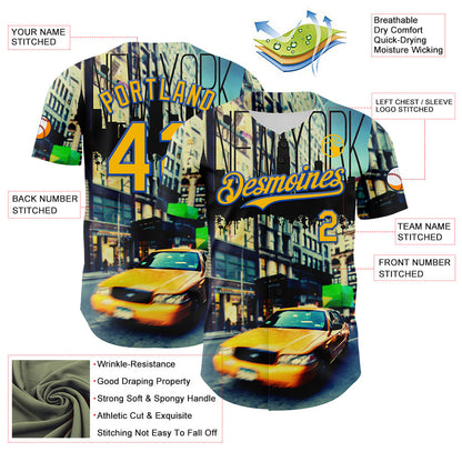 Custom Green Gold-Thunder Blue 3D Pattern Design New York Cityscape Statue Of Liberty Authentic Baseball Jersey - Sky-Custom