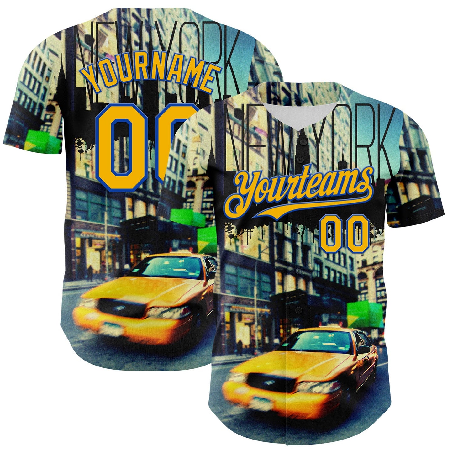 Custom Green Gold-Thunder Blue 3D Pattern Design New York Cityscape Statue Of Liberty Authentic Baseball Jersey - Sky-Custom