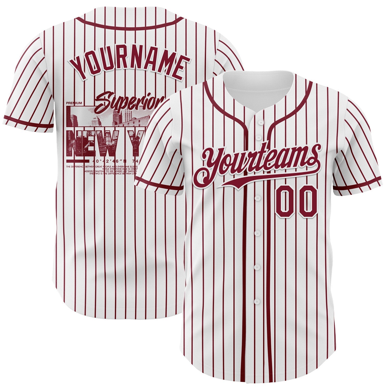 Custom White Crimson Pinstripe Crimson 3D Pattern Design New York Cityscape Authentic Baseball Jersey - Sky-Custom