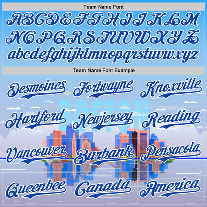 Custom Blue Thunder Blue-White 3D Pattern Design Boston Cityscape Skyline Authentic Baseball Jersey - Sky-Custom