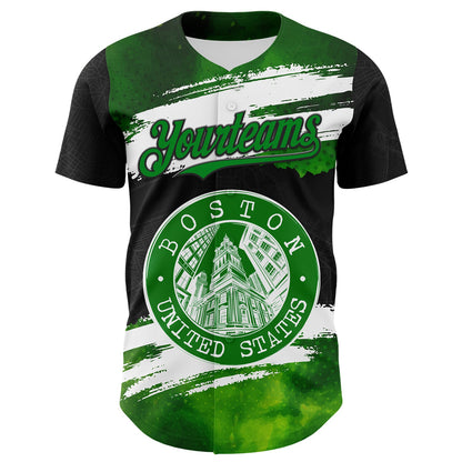 Custom Black Grass Green-White 3D Pattern Design Boston Cityscape Stamp Authentic Baseball Jersey - Sky-Custom