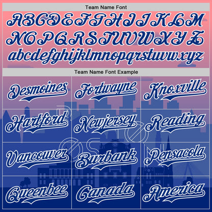 Custom Pink Royal Blue-White 3D Pattern Design Boston Cityscape Sunset Authentic Baseball Jersey - Sky-Custom