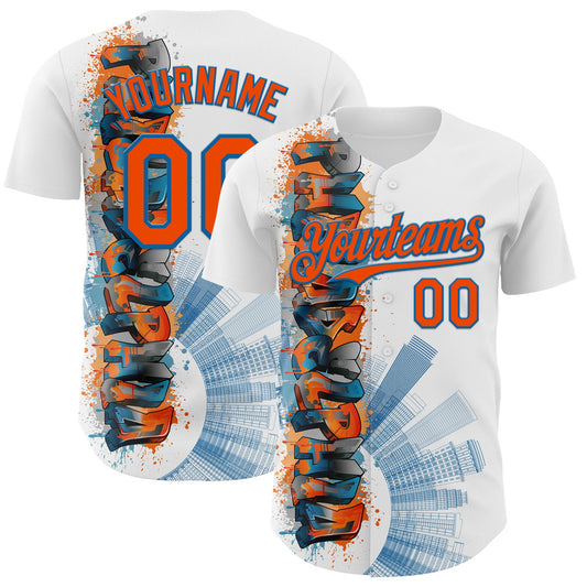 Custom White Orange-Blue 3D Pattern Design Philadelphia Cityscape Skyline Authentic Baseball Jersey - Sky-Custom