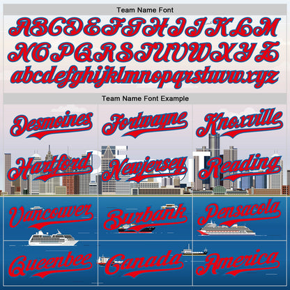 Custom White Fire Red-Blue 3D Pattern Design Detroit Cityscape Skyline Authentic Baseball Jersey - Sky-Custom