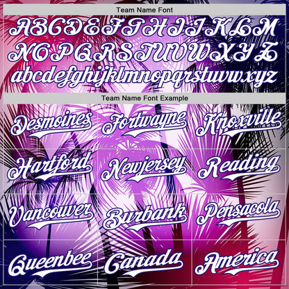 Custom Purple White-Dark Purple 3D Pattern Design Gradient Miami Cityscape Hawaii Tropical Palm Tree Authentic Baseball Jersey - Sky-Custom