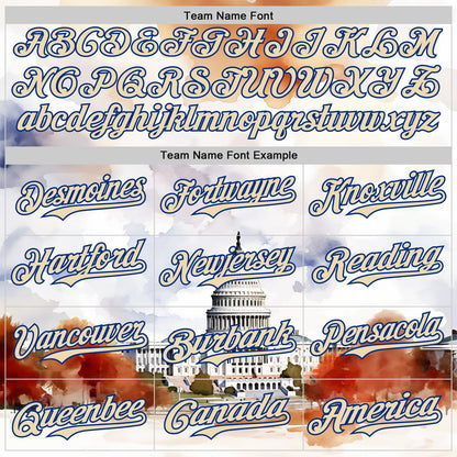 Custom White Cream-Royal 3D Pattern Design Washington Cityscape United States Capitol Authentic Baseball Jersey - Sky-Custom