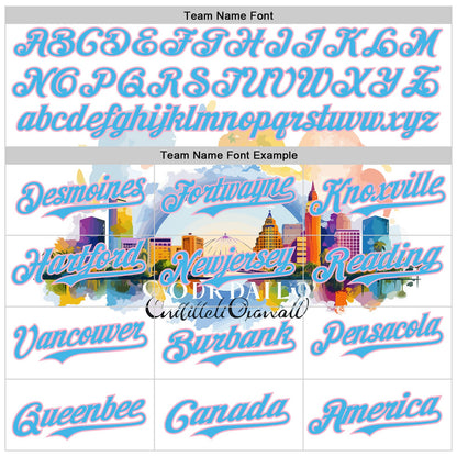 Custom White Sky Blue-Light Pink 3D Pattern Design Orlando Cityscape Skyline Authentic Baseball Jersey - Sky-Custom