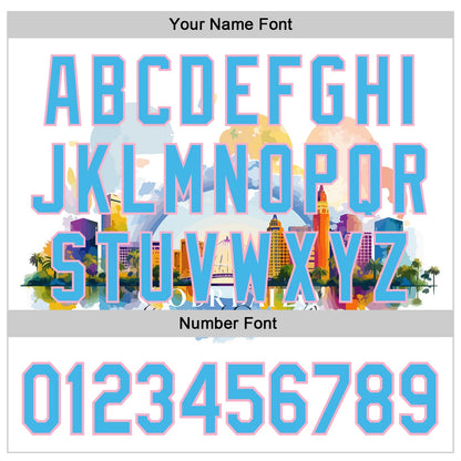 Custom White Sky Blue-Light Pink 3D Pattern Design Orlando Cityscape Skyline Authentic Baseball Jersey - Sky-Custom