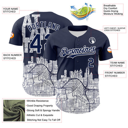 Custom Navy White 3D Pattern Design Atlanta Cityscape Urban Map Authentic Baseball Jersey - Sky-Custom