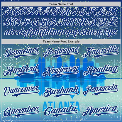 Custom Blue Royal-White 3D Pattern Design Atlanta Cityscape Fireworks Authentic Baseball Jersey - Sky-Custom