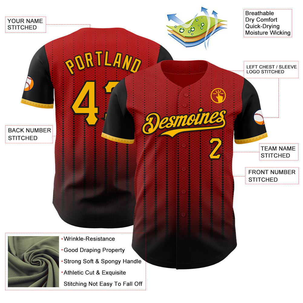 Custom Red Gold-Black 3D Pattern Design Gradient Geometric Shape Authentic Baseball Jersey - Sky-Custom