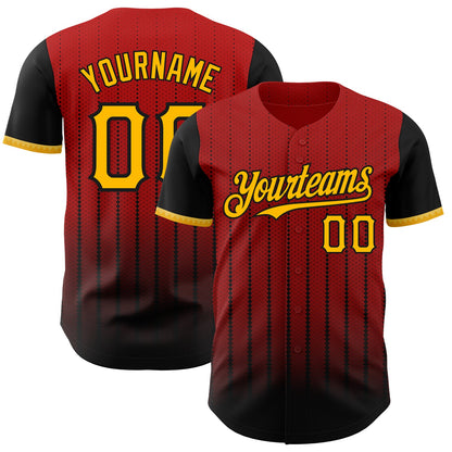 Custom Red Gold-Black 3D Pattern Design Gradient Geometric Shape Authentic Baseball Jersey - Sky-Custom