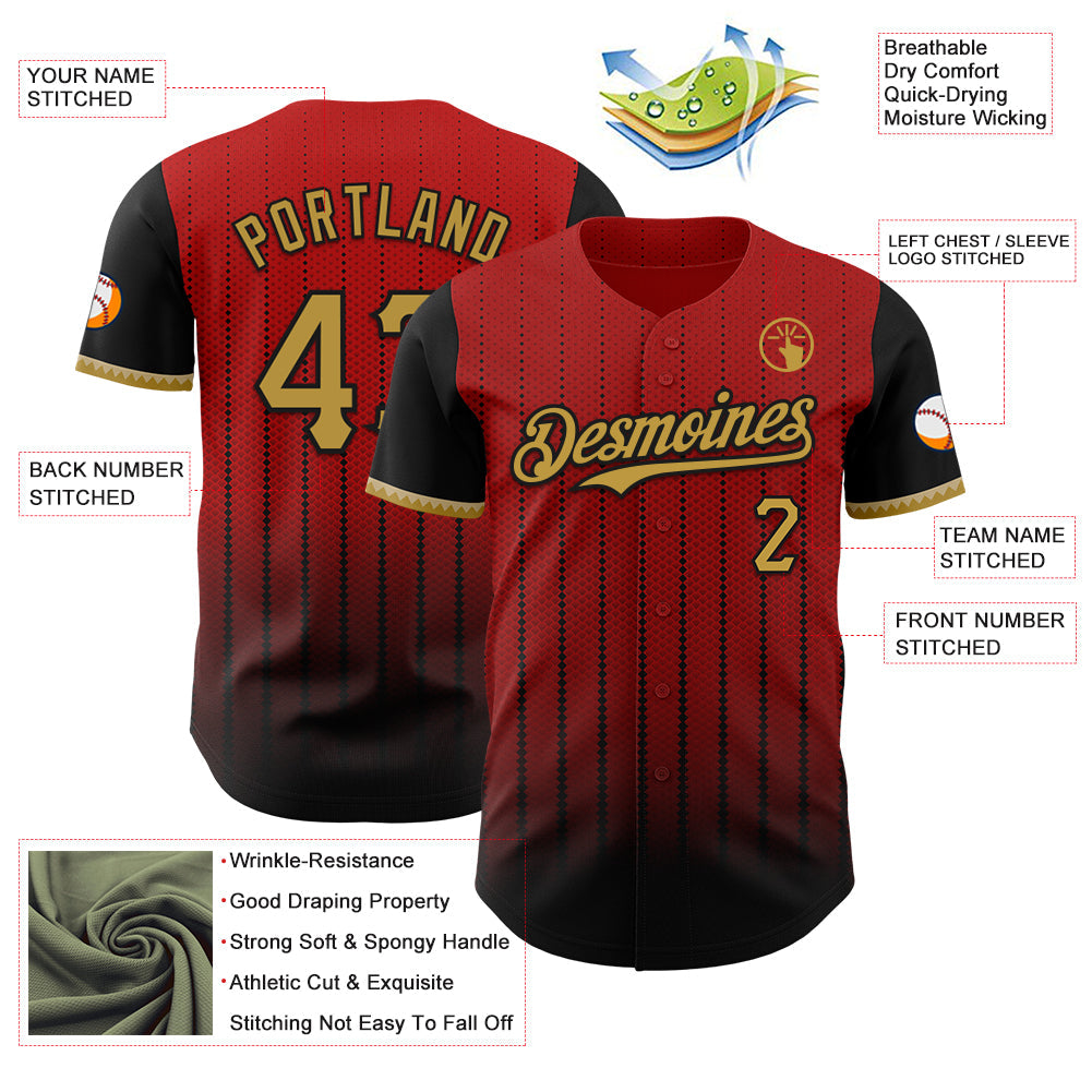 Custom Red Old Gold-Black 3D Pattern Design Gradient Geometric Shape Authentic Baseball Jersey - Sky-Custom