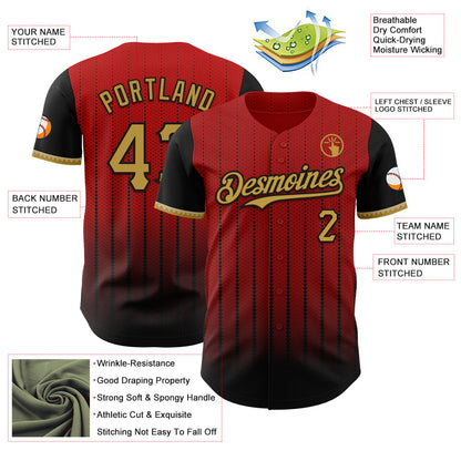 Custom Red Old Gold-Black 3D Pattern Design Gradient Geometric Shape Authentic Baseball Jersey - Sky-Custom