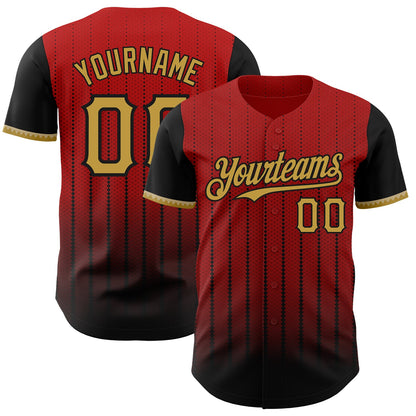 Custom Red Old Gold-Black 3D Pattern Design Gradient Geometric Shape Authentic Baseball Jersey - Sky-Custom