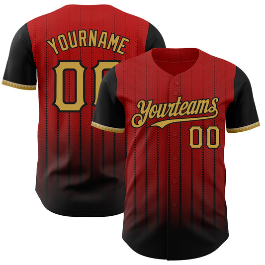 Custom Red Old Gold-Black 3D Pattern Design Gradient Geometric Shape Authentic Baseball Jersey - Sky-Custom