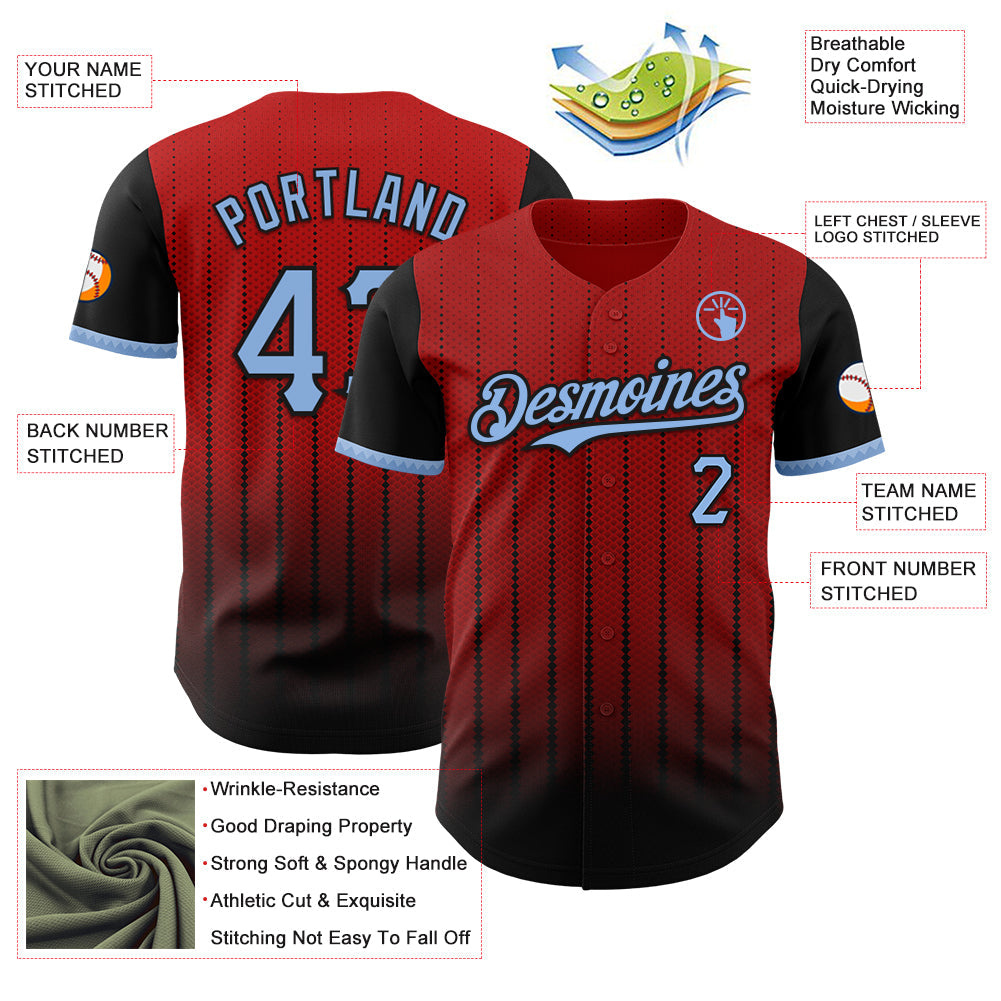 Custom Red Light Blue-Black 3D Pattern Design Gradient Geometric Shape Authentic Baseball Jersey - Sky-Custom