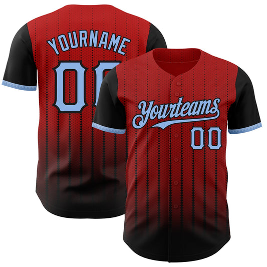 Custom Red Light Blue-Black 3D Pattern Design Gradient Geometric Shape Authentic Baseball Jersey - Sky-Custom