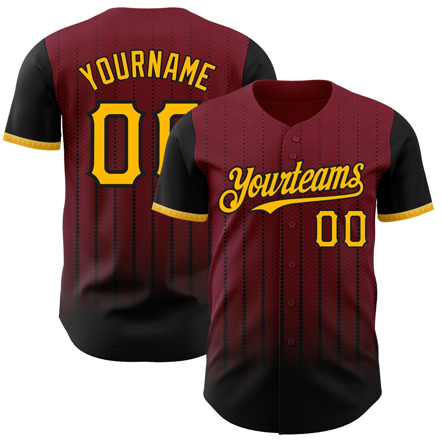 Custom Crimson Gold-Black 3D Pattern Design Gradient Geometric Shape Authentic Baseball Jersey - Sky-Custom