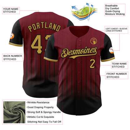 Custom Crimson Old Gold-Black 3D Pattern Design Gradient Geometric Shape Authentic Baseball Jersey - Sky-Custom
