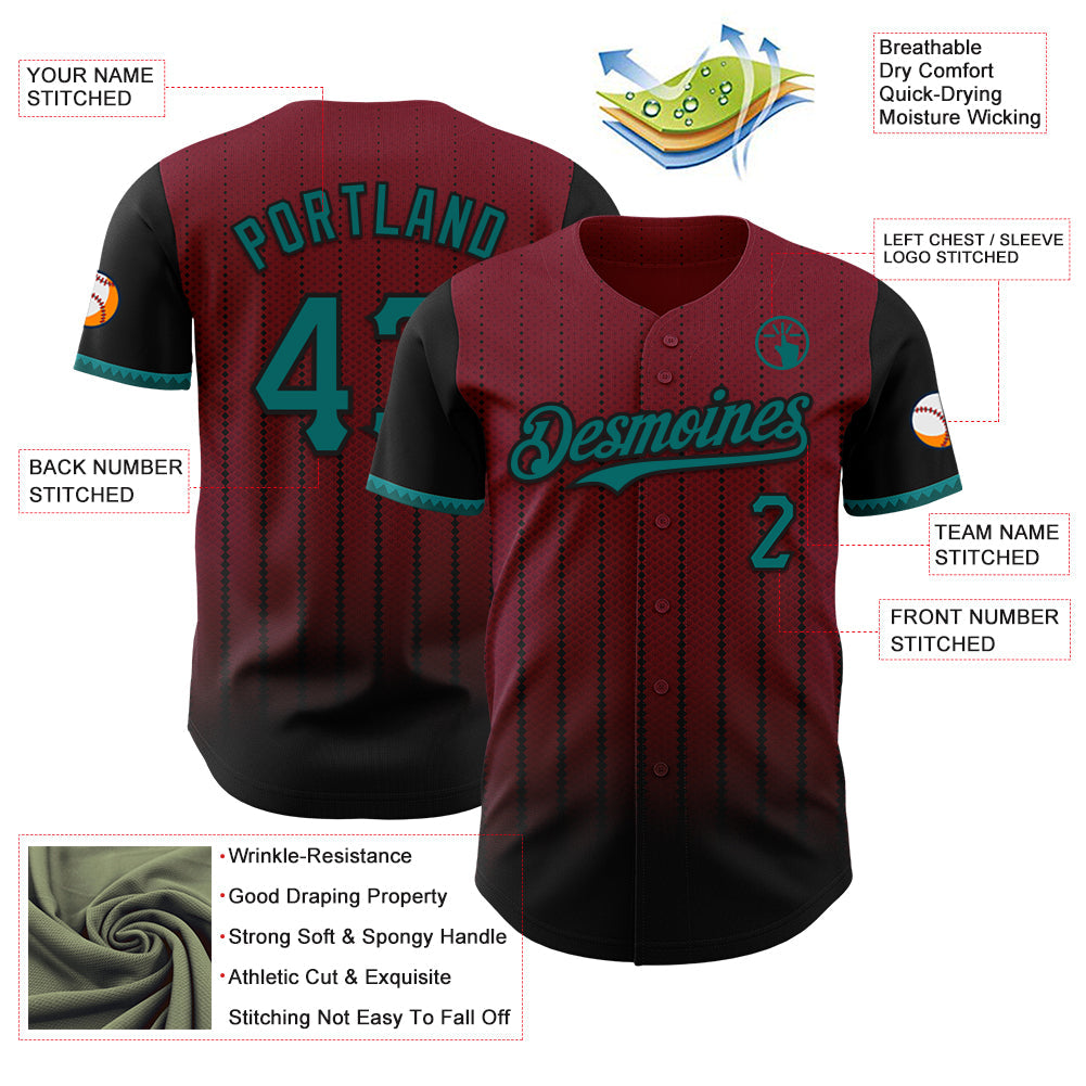 Custom Crimson Teal-Black 3D Pattern Design Gradient Geometric Shape Authentic Baseball Jersey - Sky-Custom