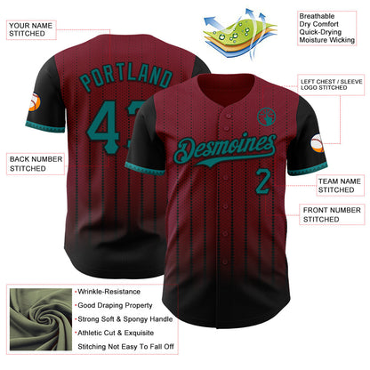 Custom Crimson Teal-Black 3D Pattern Design Gradient Geometric Shape Authentic Baseball Jersey - Sky-Custom