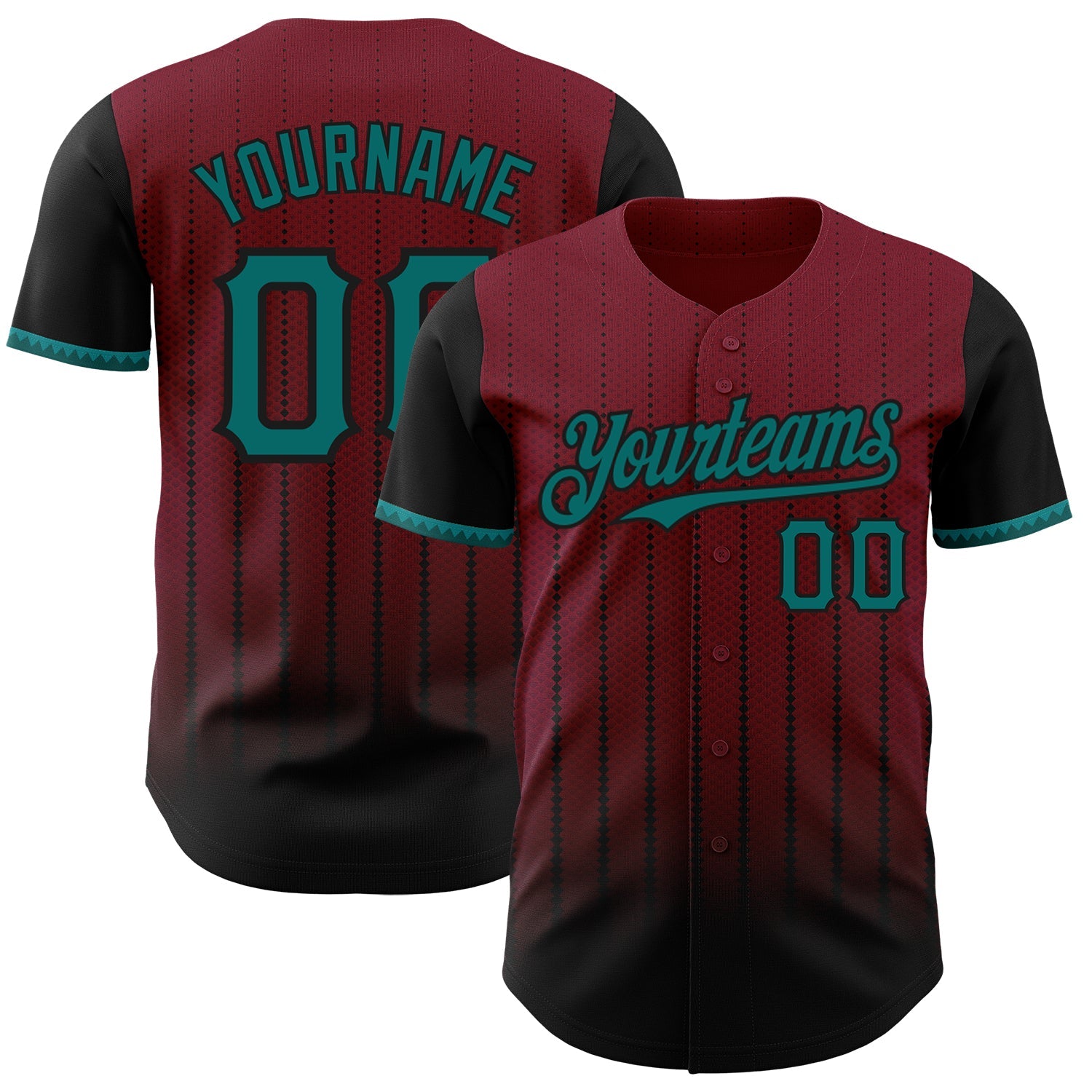 Custom Crimson Teal-Black 3D Pattern Design Gradient Geometric Shape Authentic Baseball Jersey - Sky-Custom