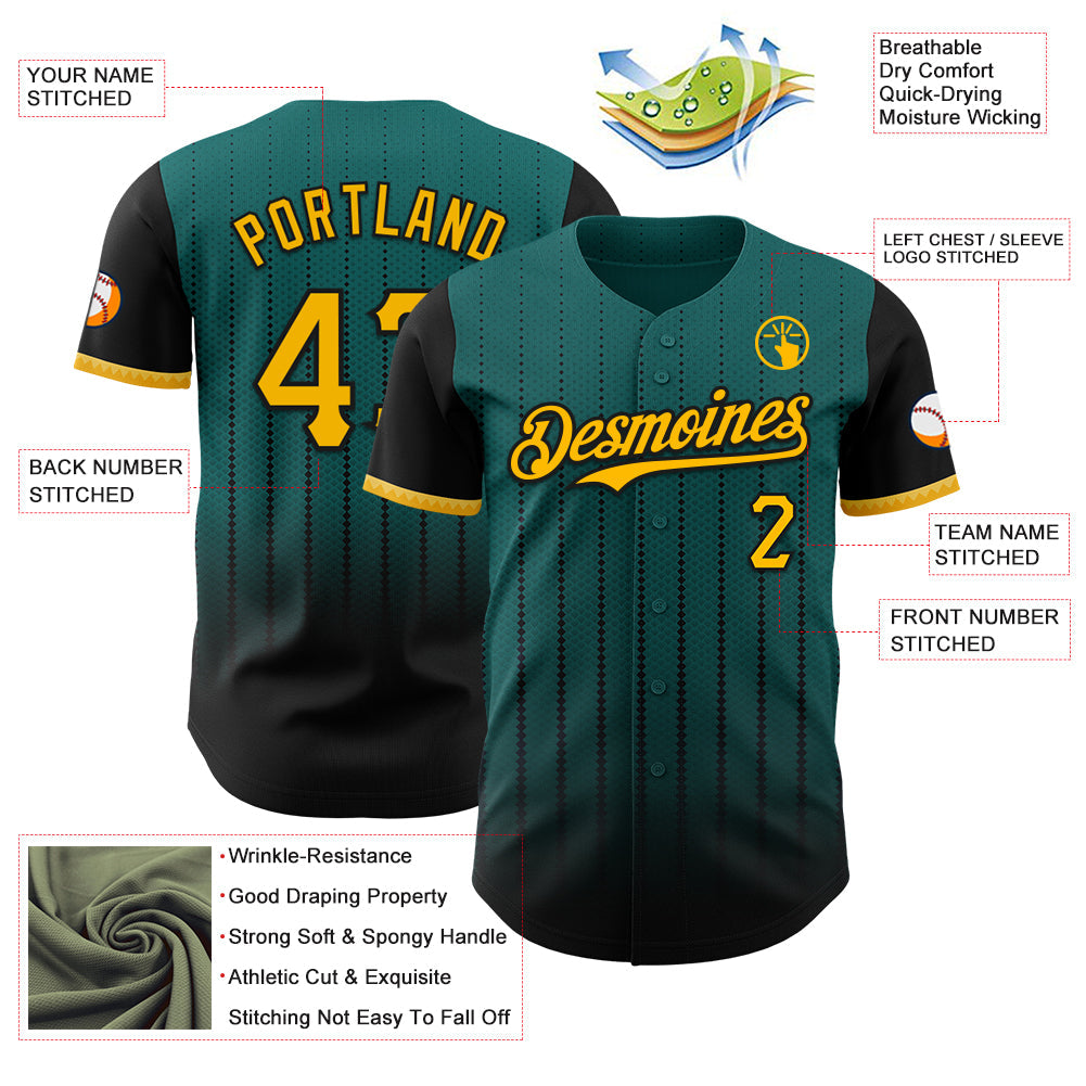 Custom Teal Gold-Black 3D Pattern Design Gradient Geometric Shape Authentic Baseball Jersey - Sky-Custom