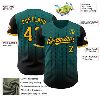 Custom Teal Gold-Black 3D Pattern Design Gradient Geometric Shape Authentic Baseball Jersey - Sky-Custom
