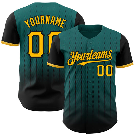 Custom Teal Gold-Black 3D Pattern Design Gradient Geometric Shape Authentic Baseball Jersey - Sky-Custom