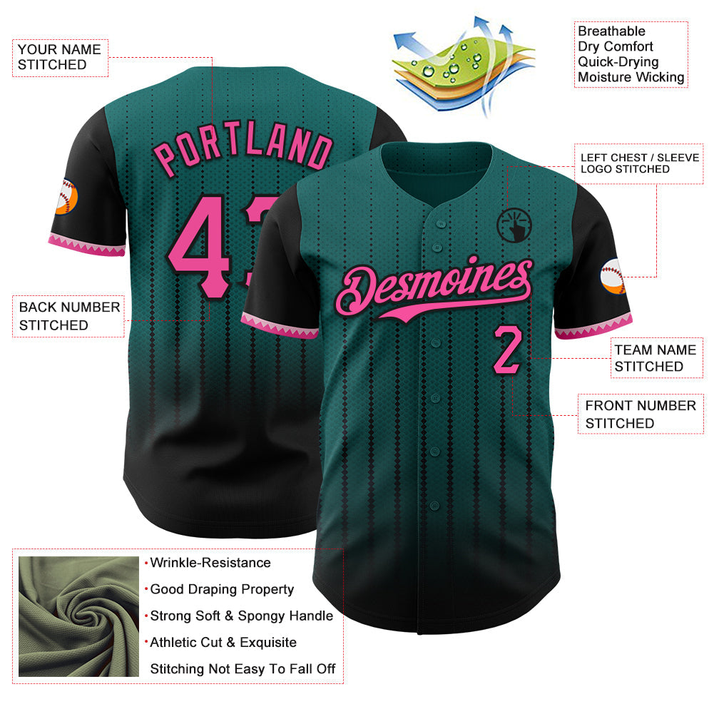 Custom Teal Pink-Black 3D Pattern Design Gradient Geometric Shape Authentic Baseball Jersey - Sky-Custom