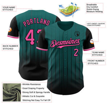 Custom Teal Pink-Black 3D Pattern Design Gradient Geometric Shape Authentic Baseball Jersey - Sky-Custom