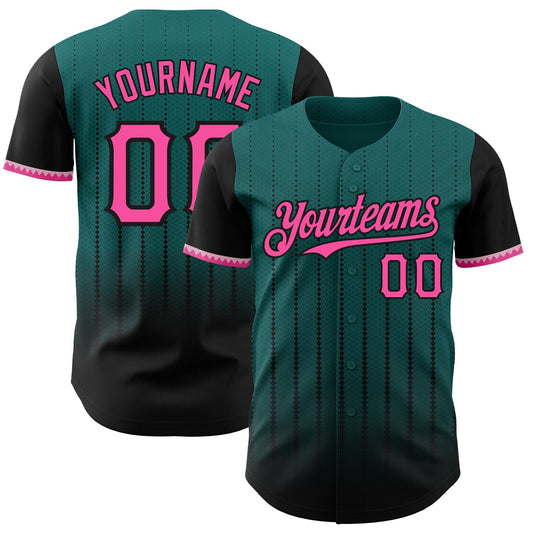 Custom Teal Pink-Black 3D Pattern Design Gradient Geometric Shape Authentic Baseball Jersey - Sky-Custom