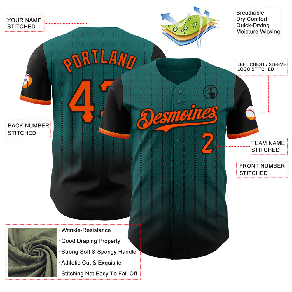 Custom Teal Orange-Black 3D Pattern Design Gradient Geometric Shape Authentic Baseball Jersey - Sky-Custom