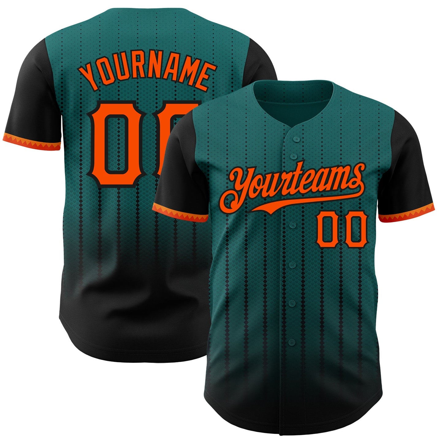 Custom Teal Orange-Black 3D Pattern Design Gradient Geometric Shape Authentic Baseball Jersey - Sky-Custom