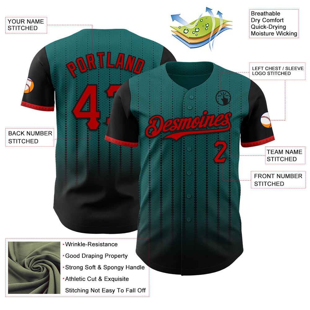 Custom Teal Red-Black 3D Pattern Design Gradient Geometric Shape Authentic Baseball Jersey - Sky-Custom