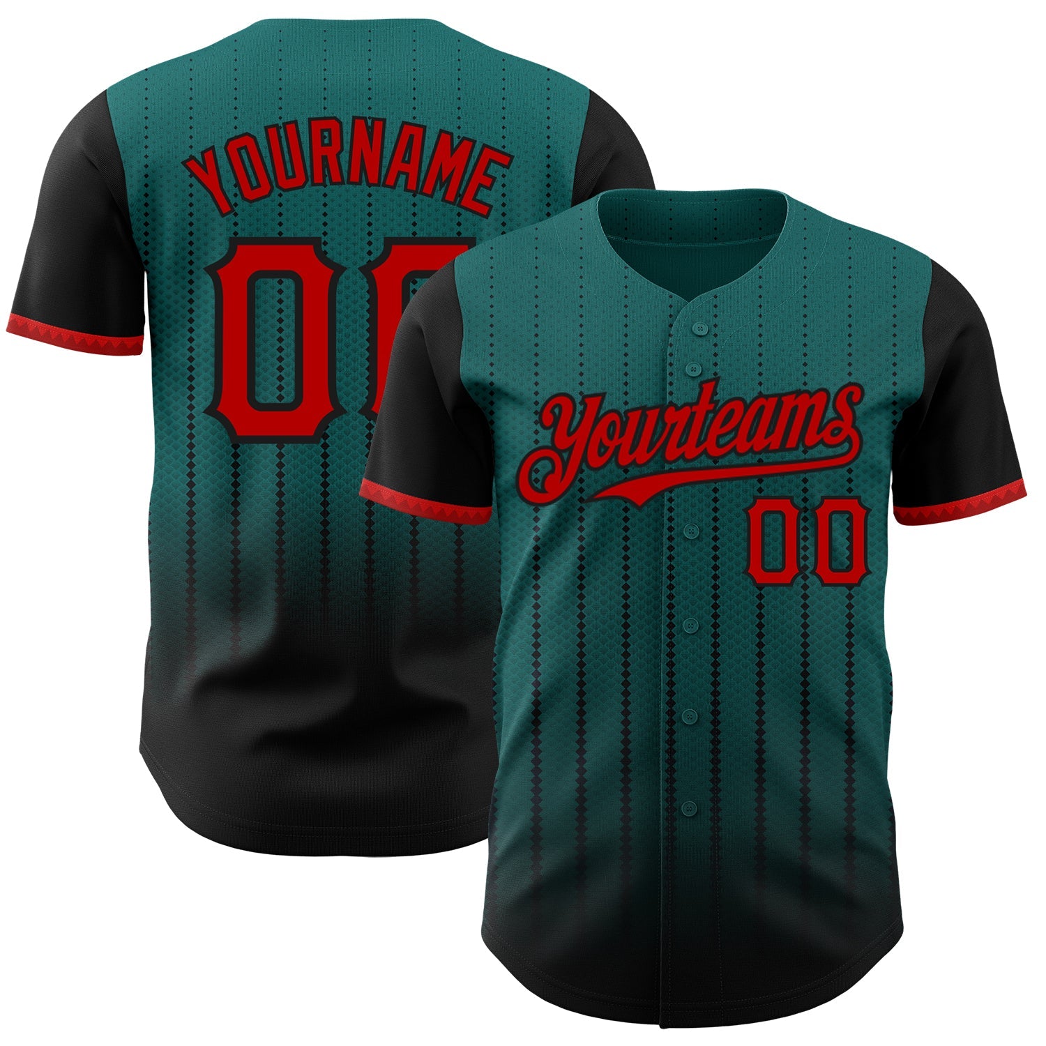 Custom Teal Red-Black 3D Pattern Design Gradient Geometric Shape Authentic Baseball Jersey - Sky-Custom
