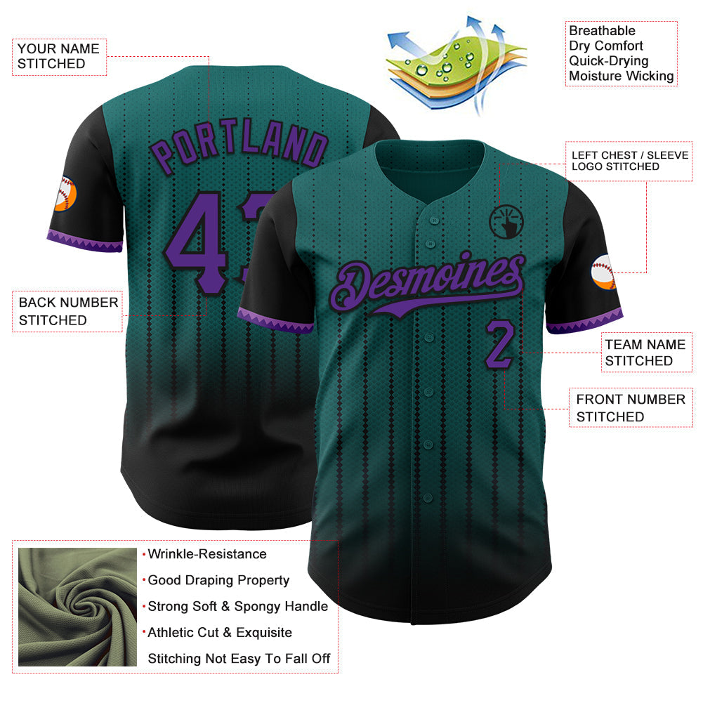 Custom Teal Purple-Black 3D Pattern Design Gradient Geometric Shape Authentic Baseball Jersey - Sky-Custom