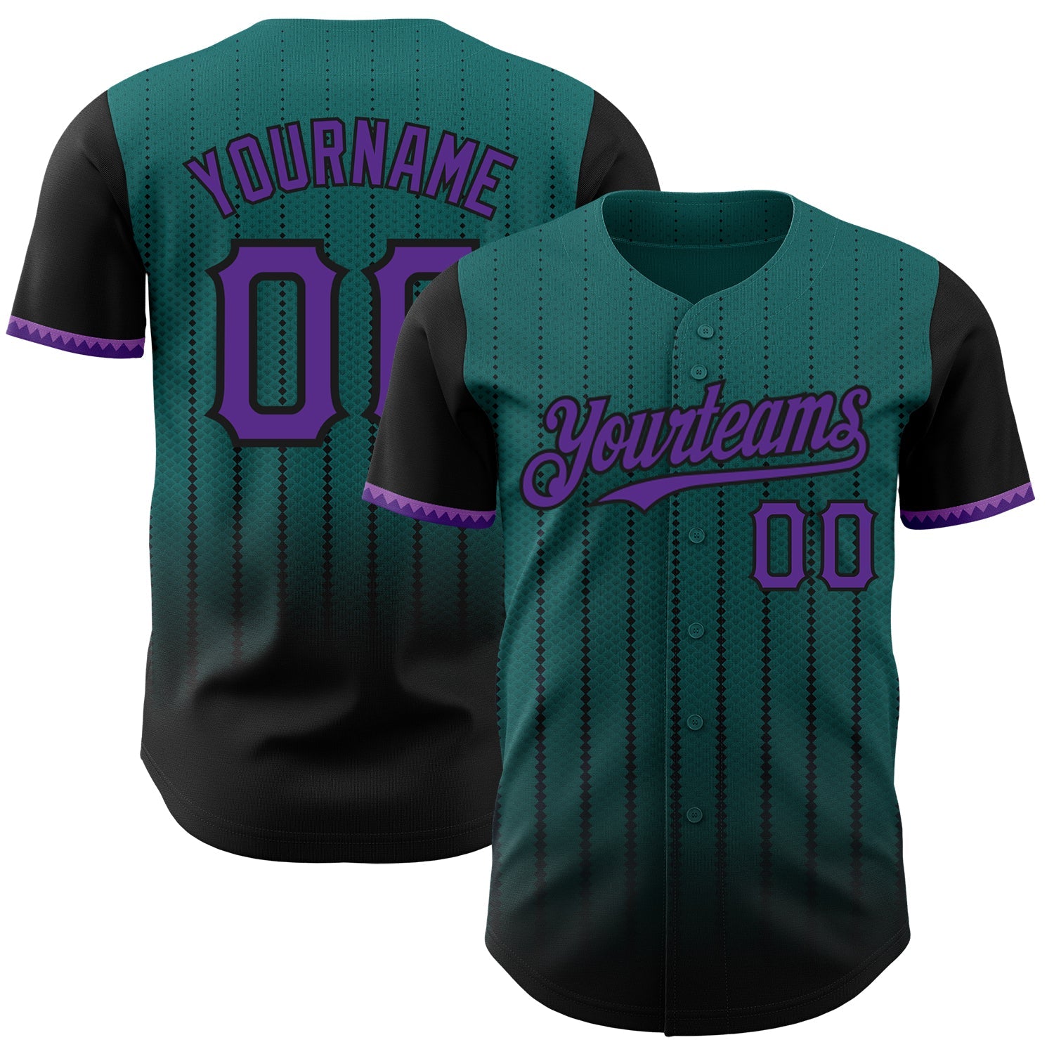 Custom Teal Purple-Black 3D Pattern Design Gradient Geometric Shape Authentic Baseball Jersey - Sky-Custom