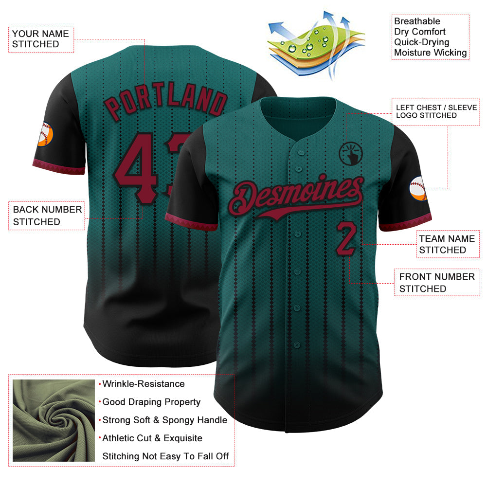 Custom Teal Crimson-Black 3D Pattern Design Gradient Geometric Shape Authentic Baseball Jersey - Sky-Custom