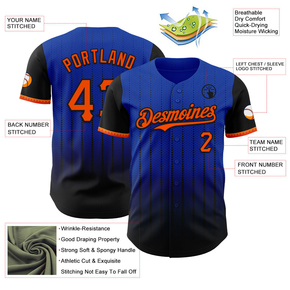 Custom Thunder Blue Orange-Black 3D Pattern Design Gradient Geometric Shape Authentic Baseball Jersey - Sky-Custom