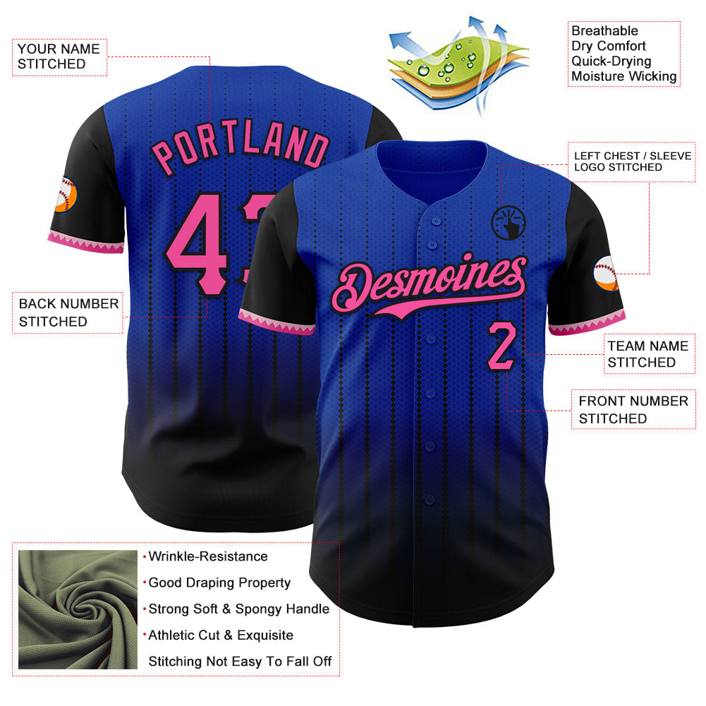 Custom Thunder Blue Pink-Black 3D Pattern Design Gradient Geometric Shape Authentic Baseball Jersey - Sky-Custom