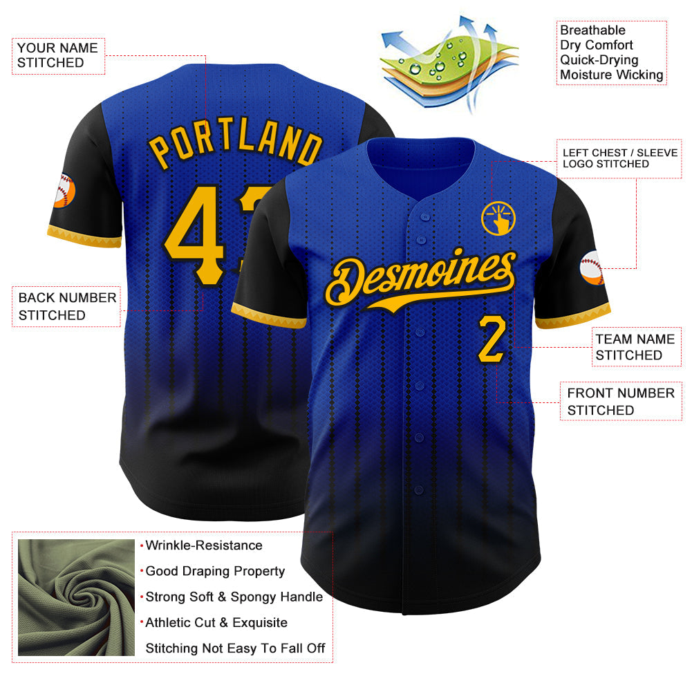 Custom Thunder Blue Gold-Black 3D Pattern Design Gradient Geometric Shape Authentic Baseball Jersey - Sky-Custom